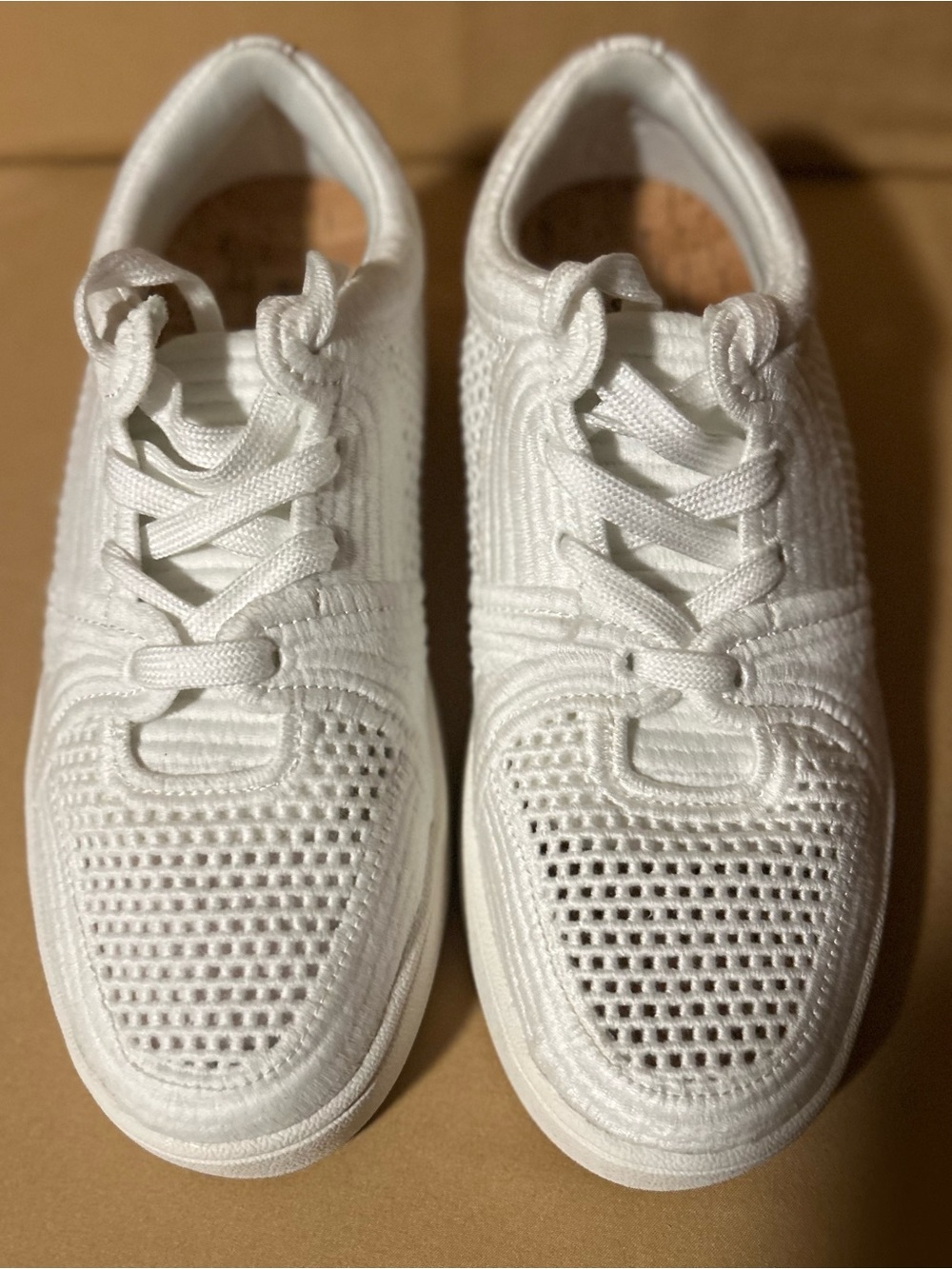 Lucky Brand White Knit Lace-Up Sneakers